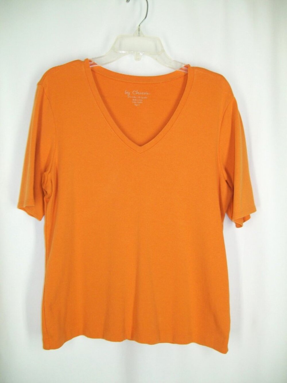 by Chico's Orange Knit Vneck Tee Tshirt Top sz 2 L Short Sleeve